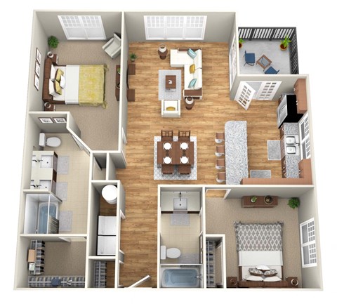 Floor plan for 2 beds, 2 baths, 1245 sqft